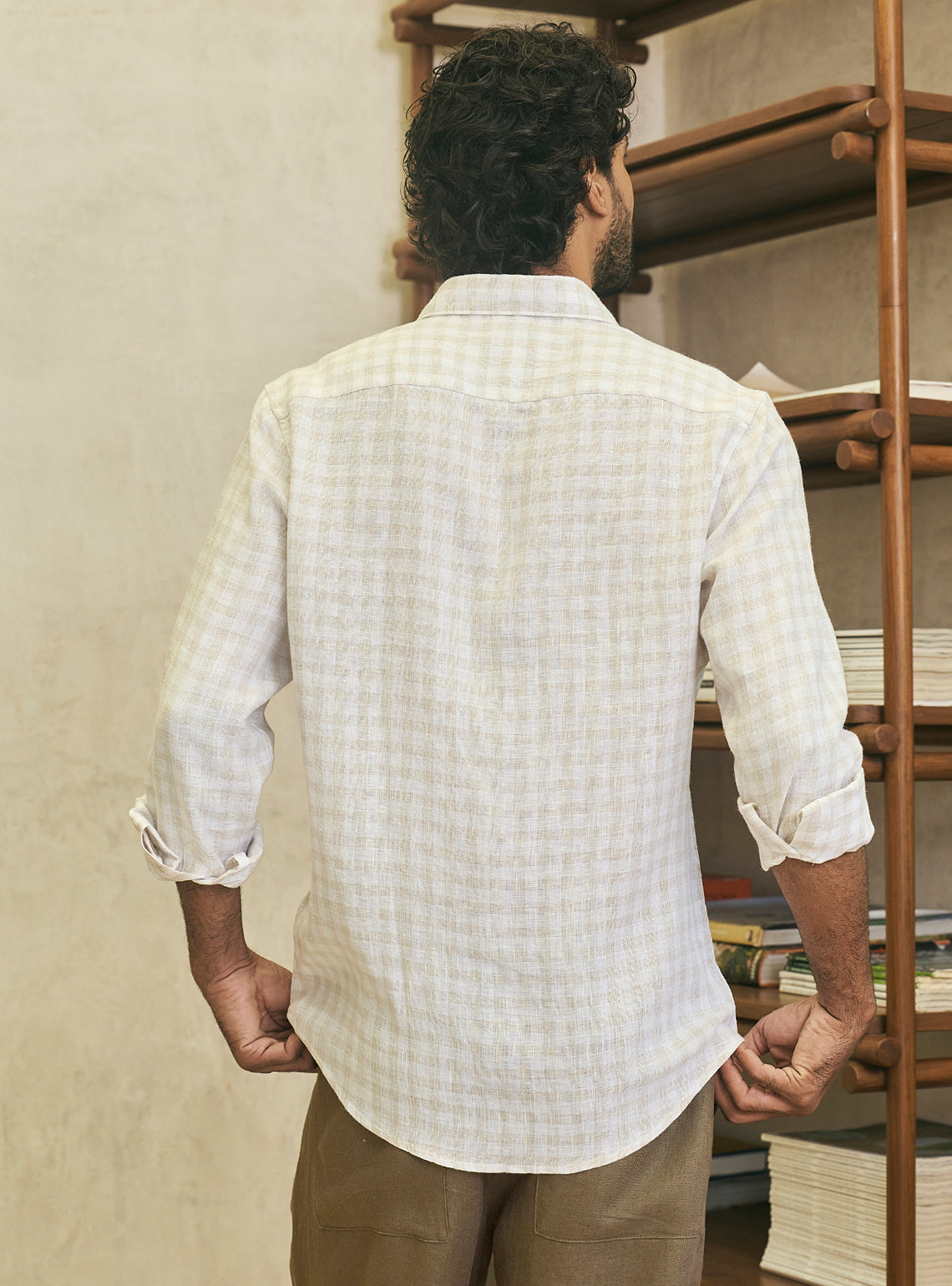 Sandstone Khaki Check Linen Shirt