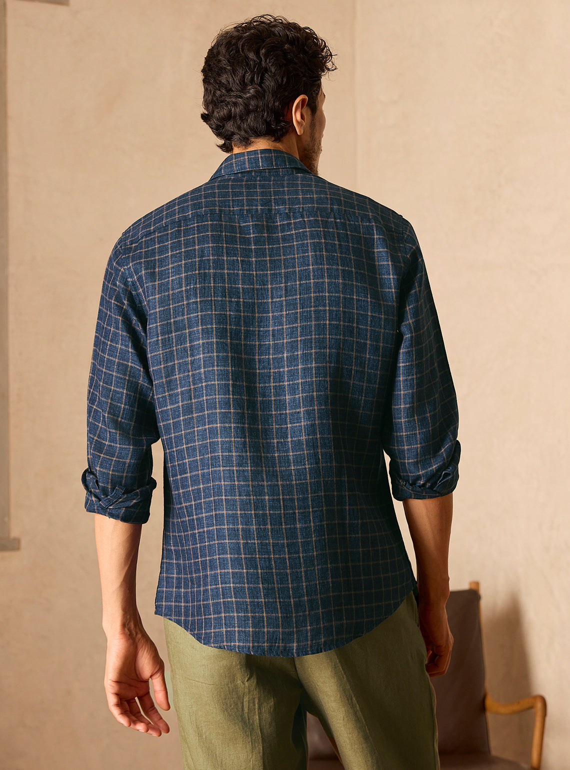 Harbor Navy European Linen Check Shirt
