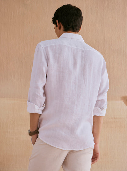Martini White Linen Dobby Stripe Shirt
