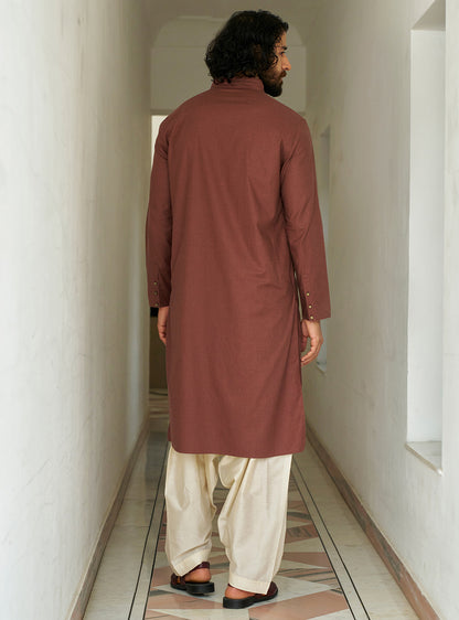 Nashik Rust Cotton Blend Melange Kurta