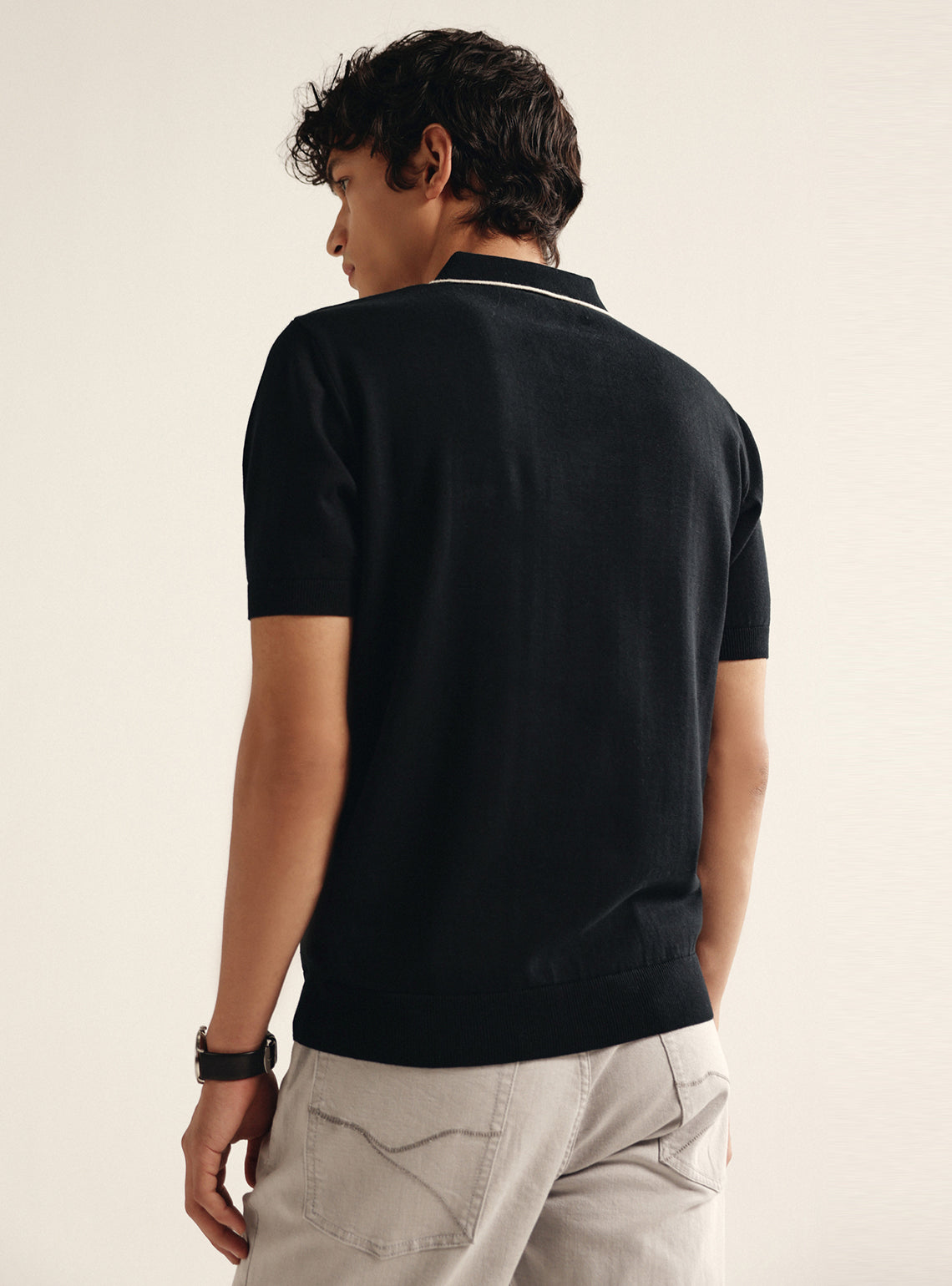 Bespoke Black Cotton Polo Shirt