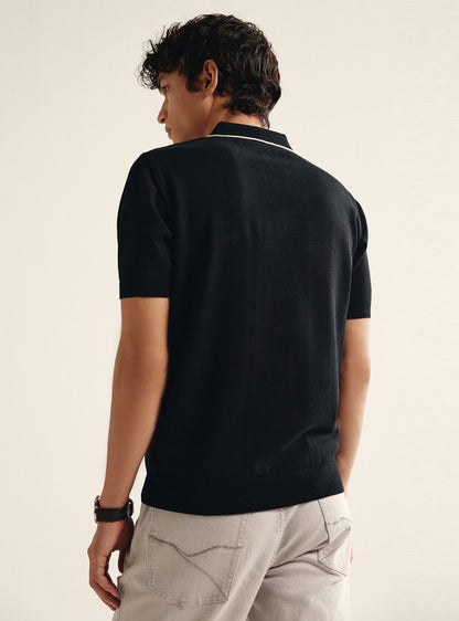 Bespoke Black Cotton Polo Shirt