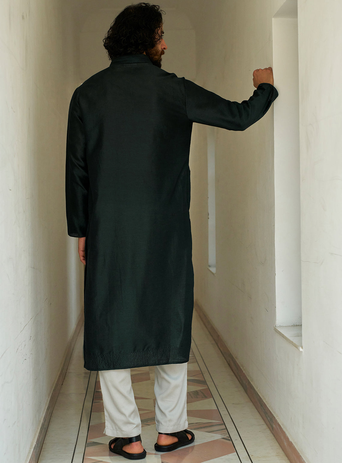 Vyan Green Cotton Silk Kurta