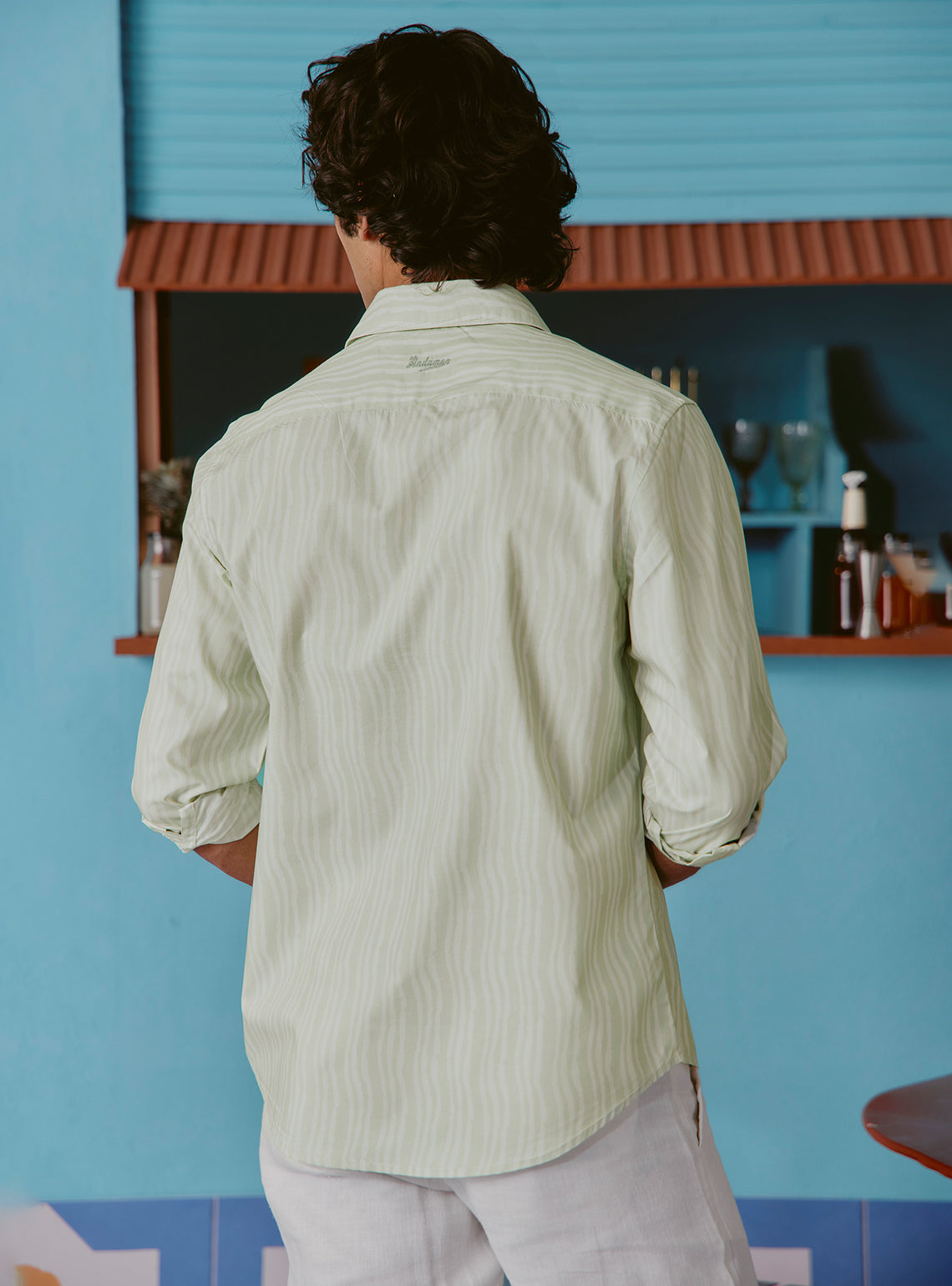 Southside Green Cotton Tencel Print Shirt