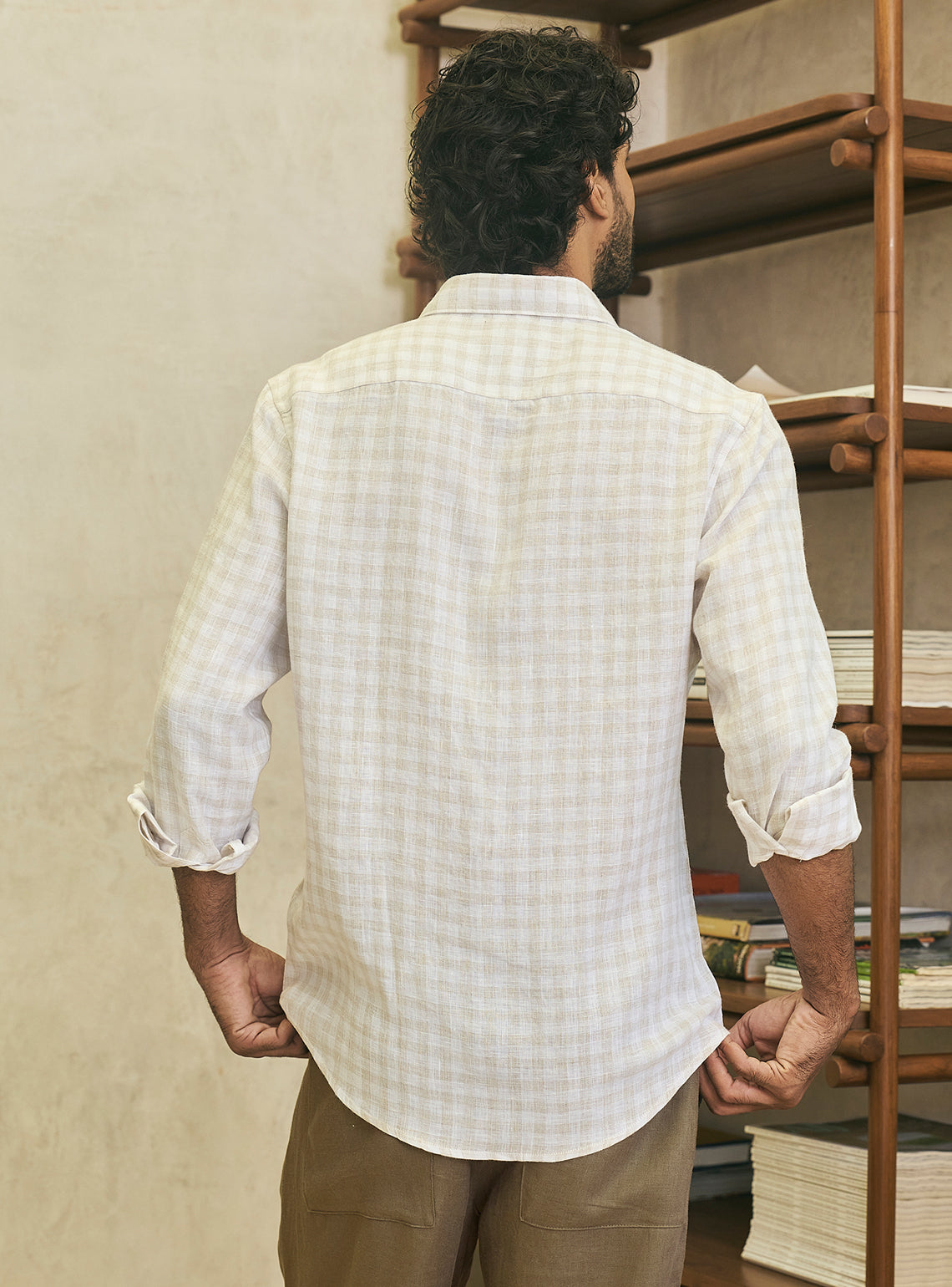 Sandstone Khaki European Linen Check Shirt