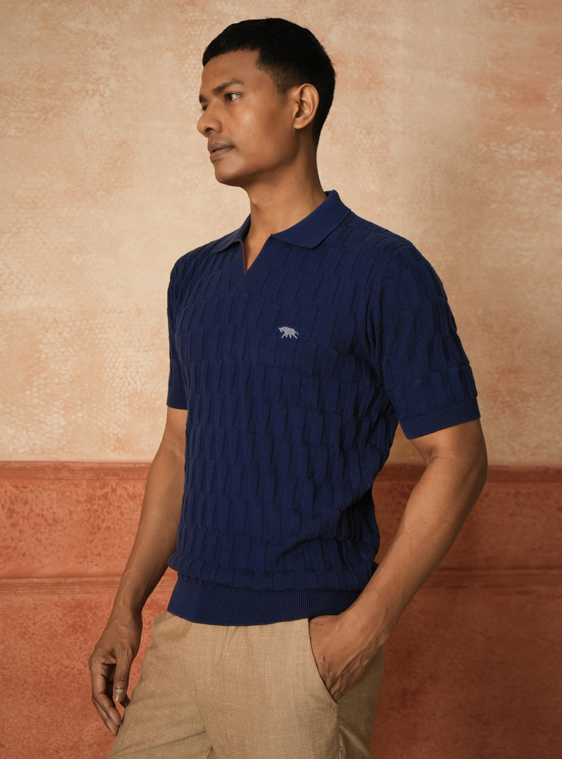 Tempest Navy Cotton Open-Neck Polo