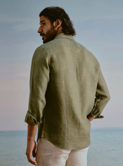 Moss Olive Linen Dobby Shirt