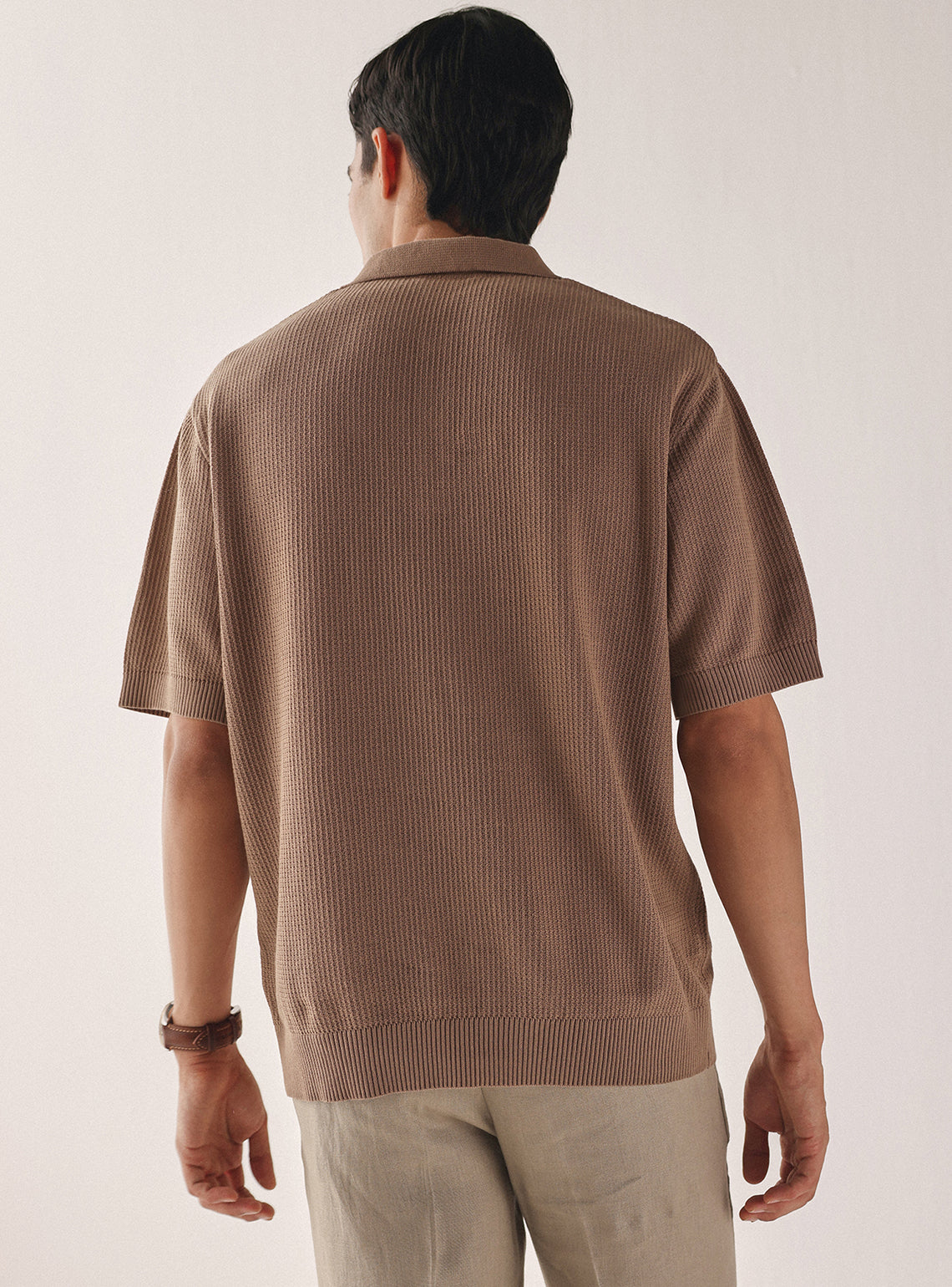 Roman Brown Cotton Textured Polo
