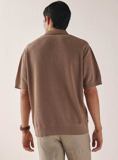 Roman Brown Cotton Textured Polo