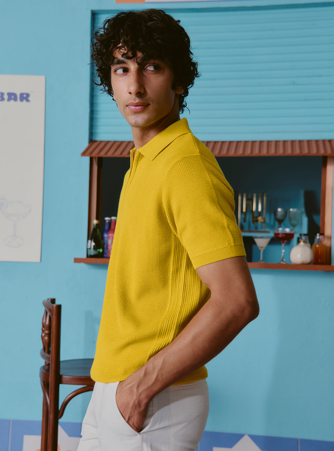 Bellini Yellow Cotton Polo Pointelle