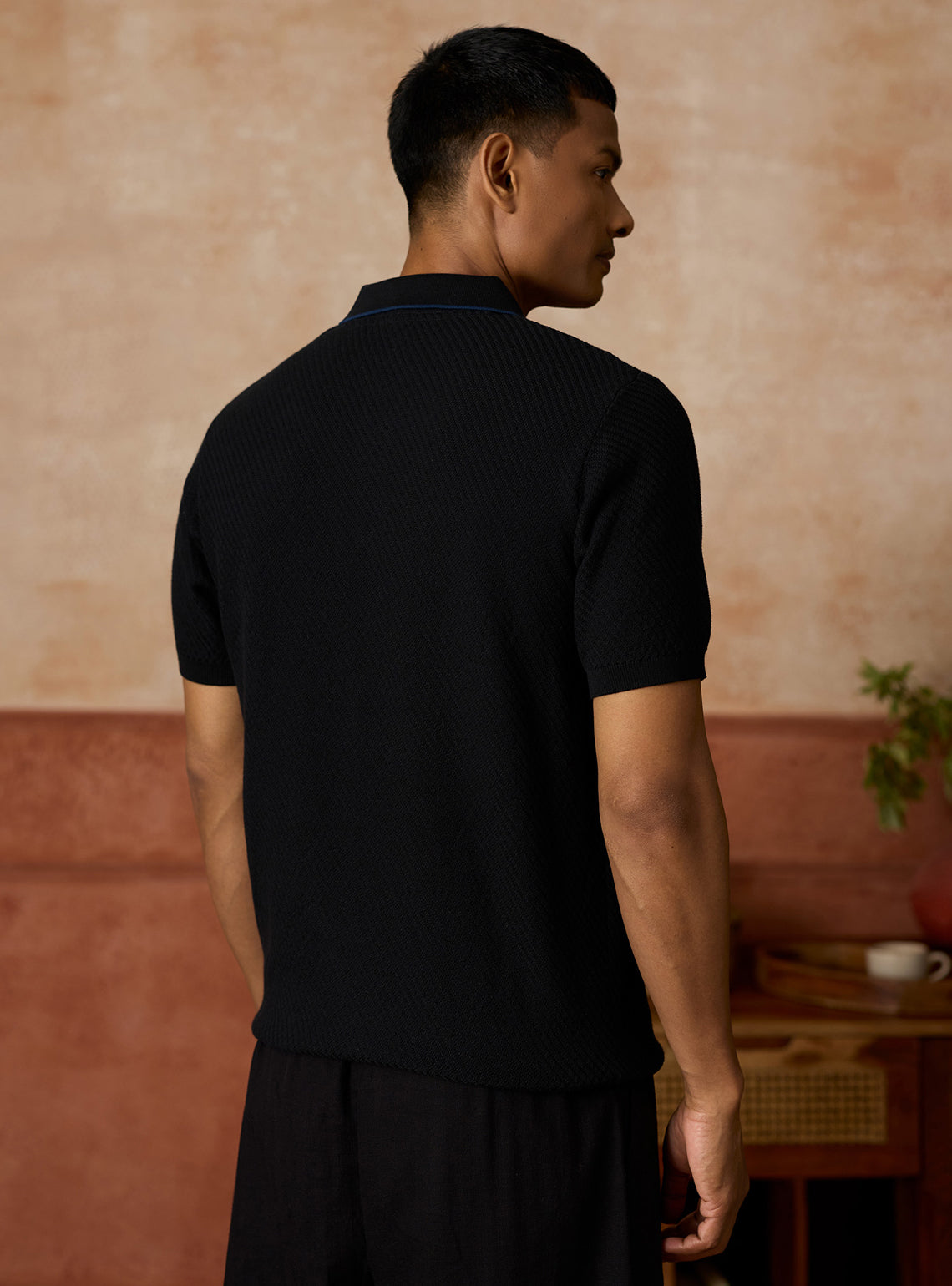 Charcoal Black Cotton Textured Polo