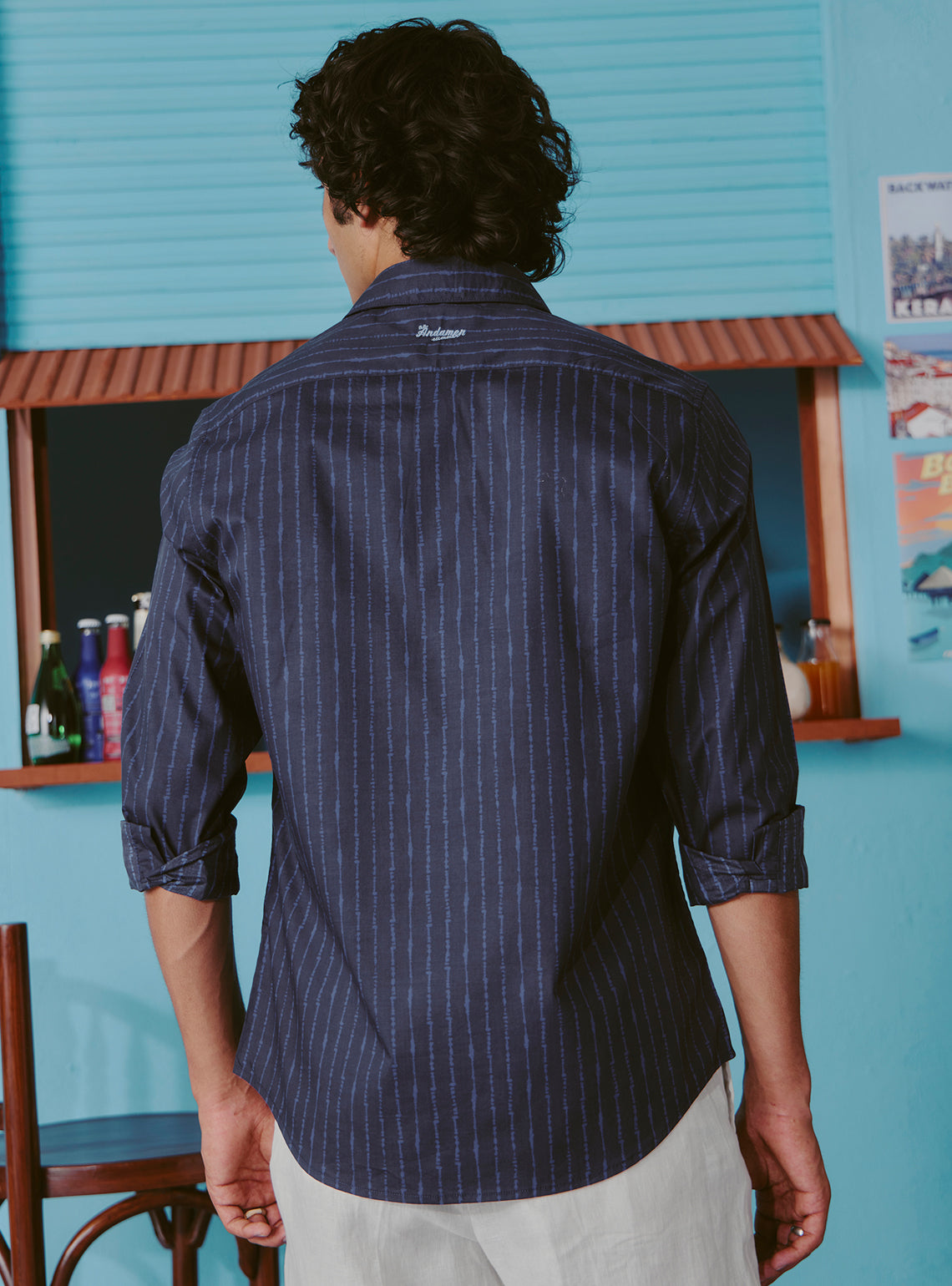 Stormy Blue Cotton Tencel Print Shirt