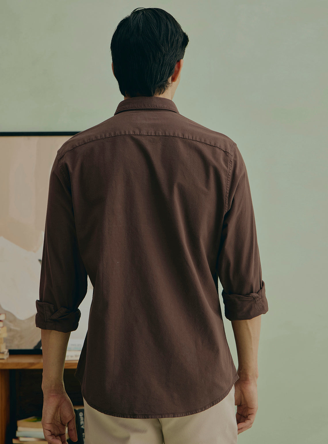 Walnut Brown Cotton Stretch Oxford Shirt