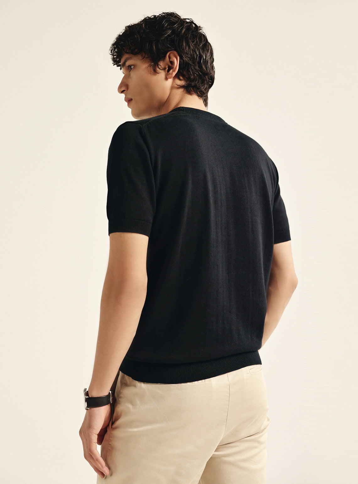 Midnight Black Cotton Crew Tee