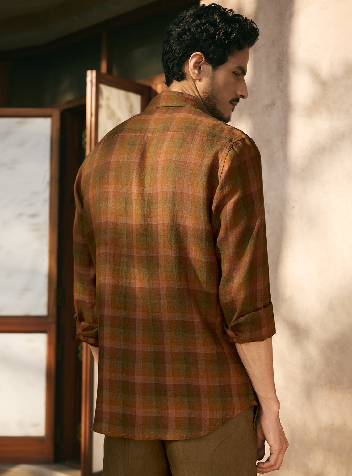 Truffle Brown Check Linen Check Shirt