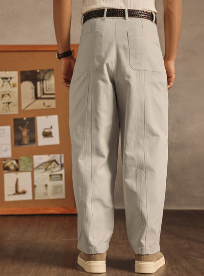 Ash Beige Cotton Canvas Trousers