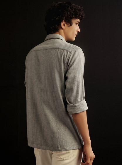 Merlin Green Cotton Melange Overshirt