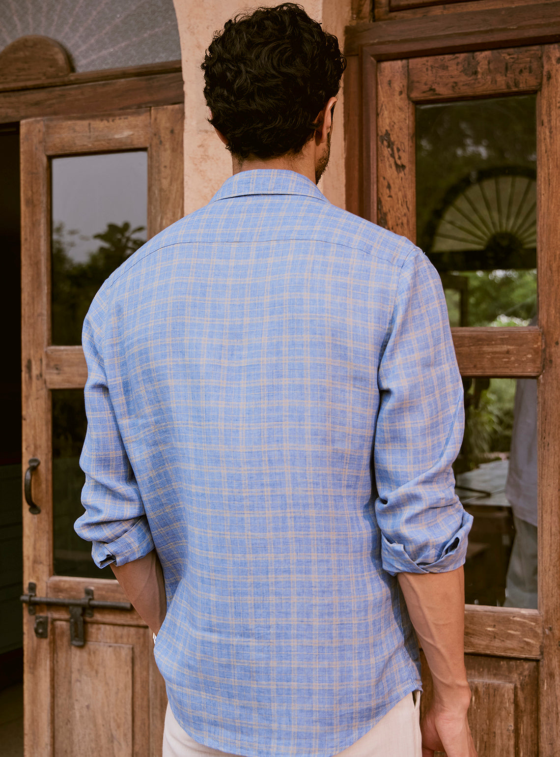Lagoon Blue Check Linen Shirt