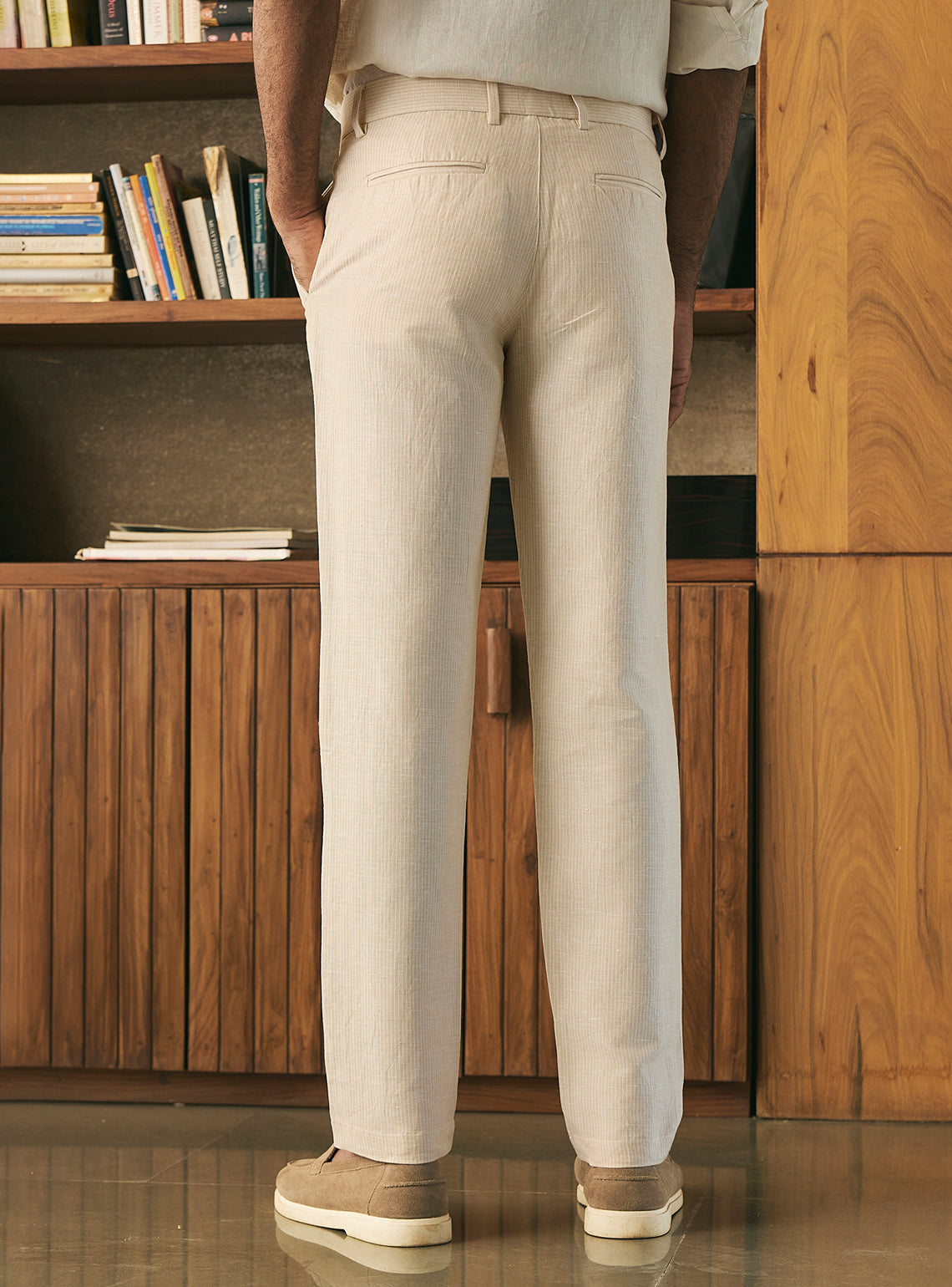 Dune Beige Linen Stripe Trousers