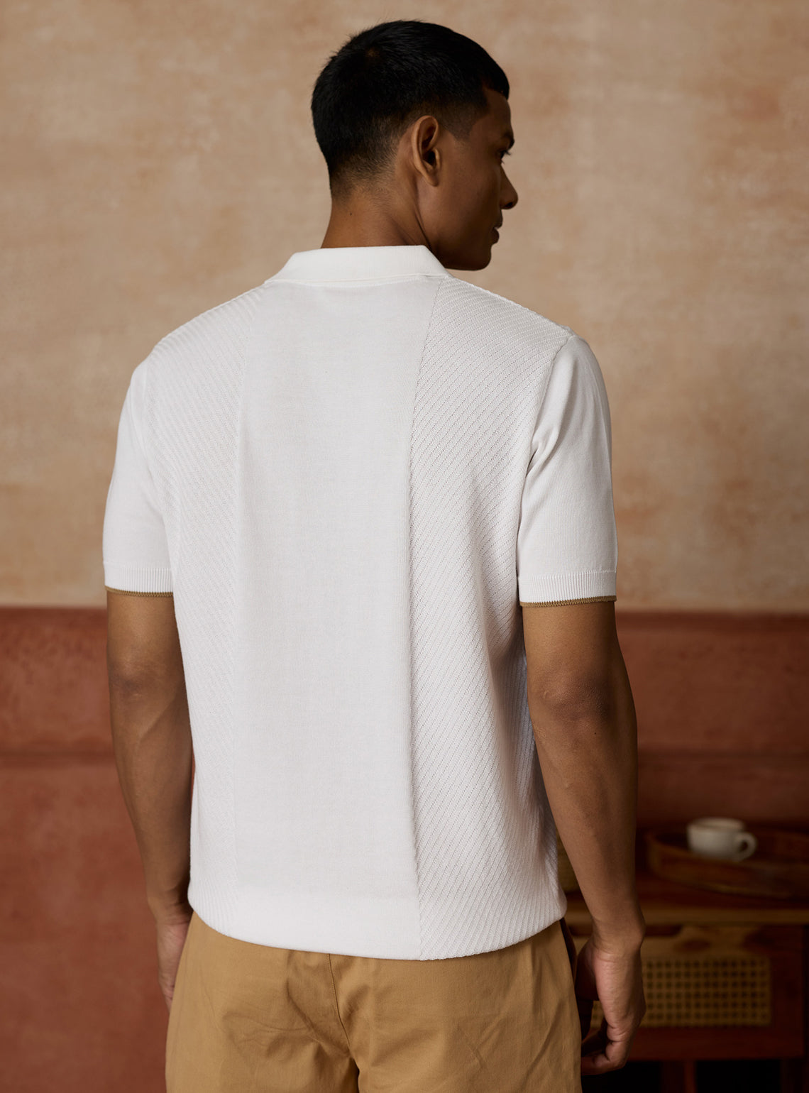 Serein White Cotton Open-Neck Polo