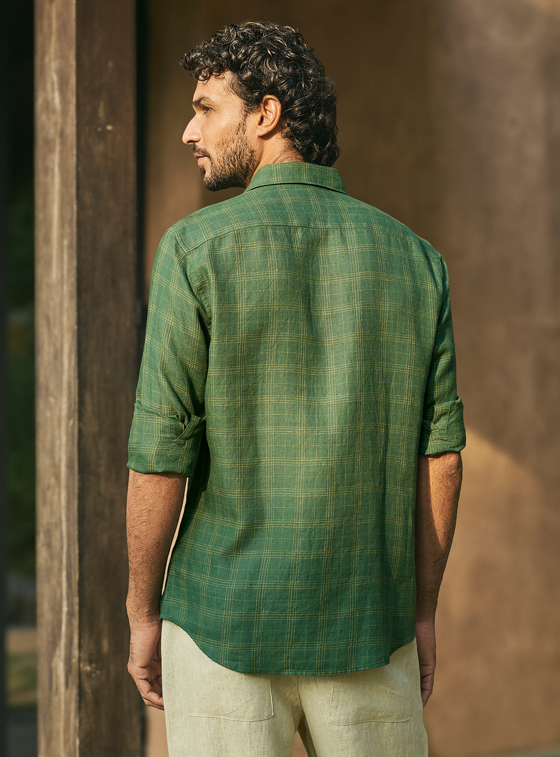 Pastoral Green European Linen Check Shirt