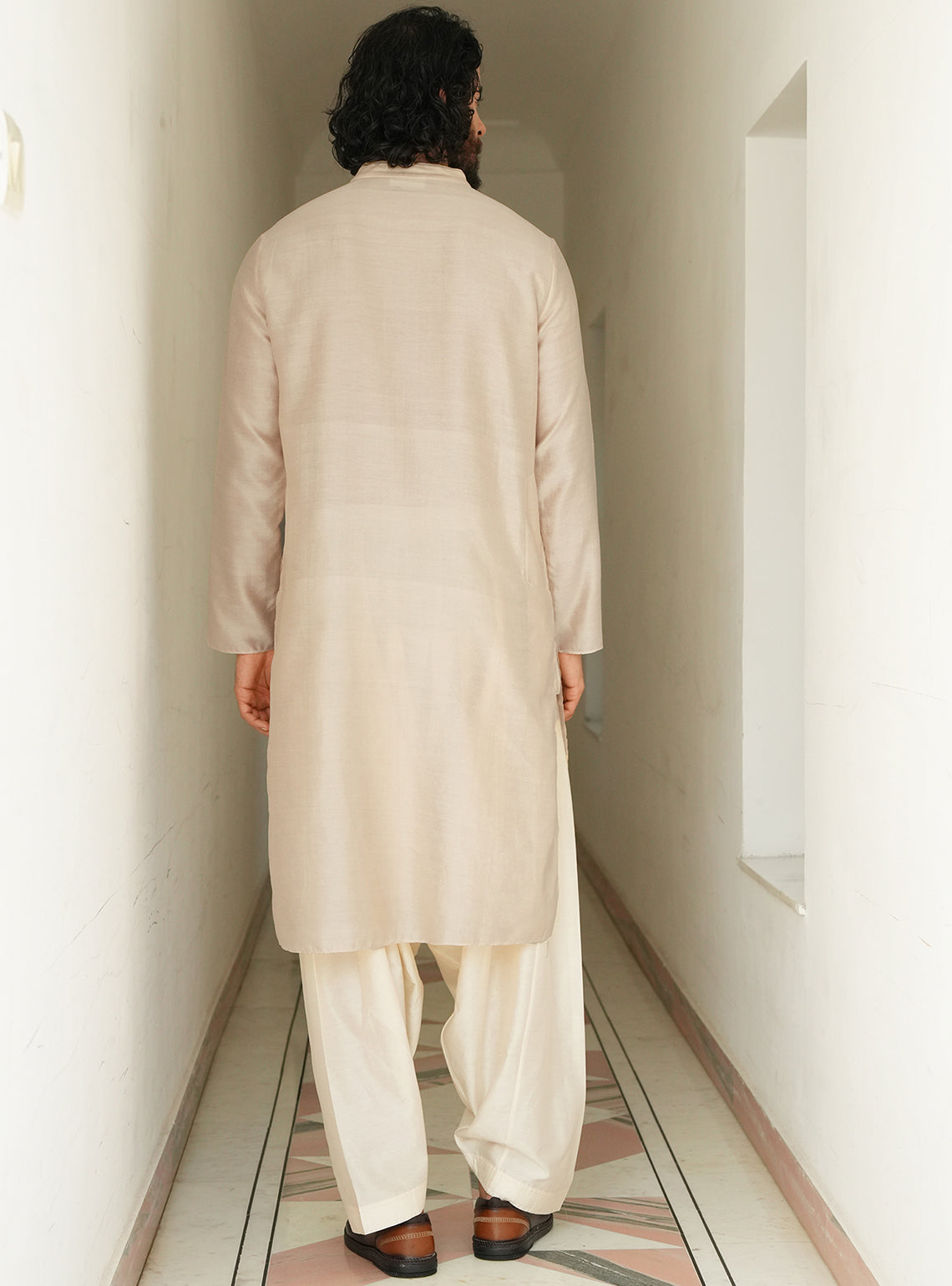 Manh Beige Cotton Silk Kurta