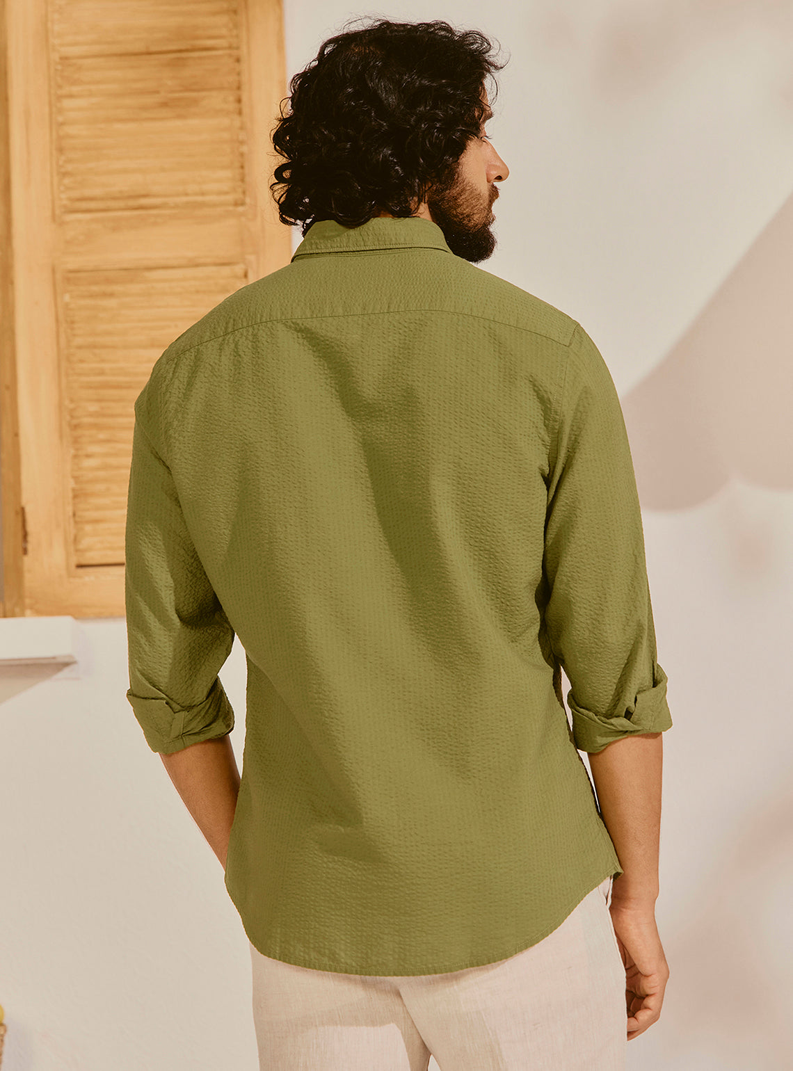 Cefalu Olive Seersucker Shirt