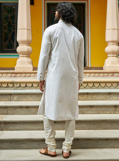 Mogra White Cotton Blend Melange Kurta