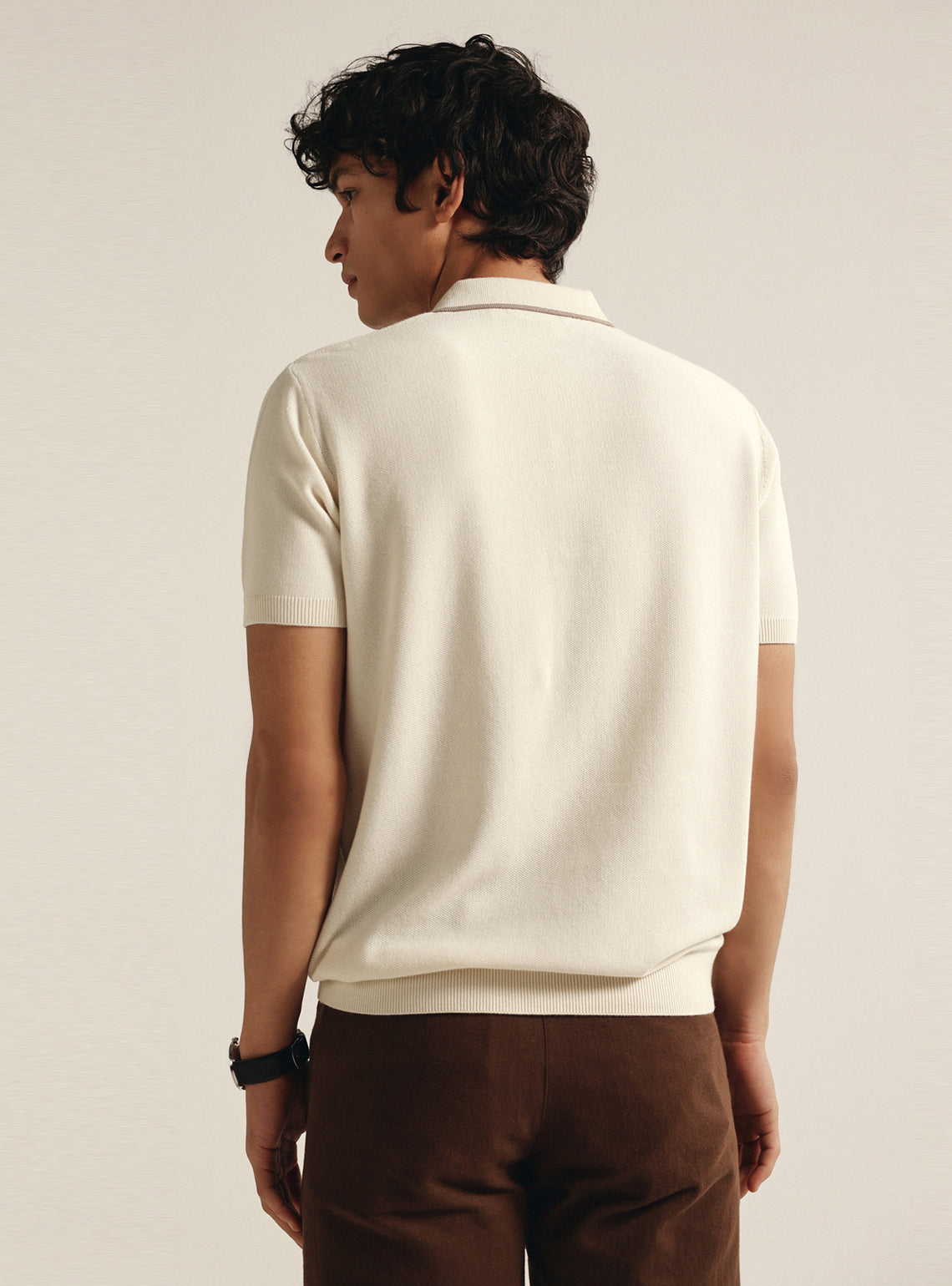 Almond White Moss Knit Polo