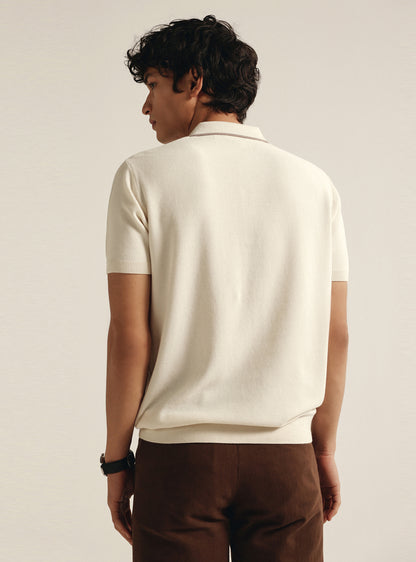 Almond White Moss Knit Polo