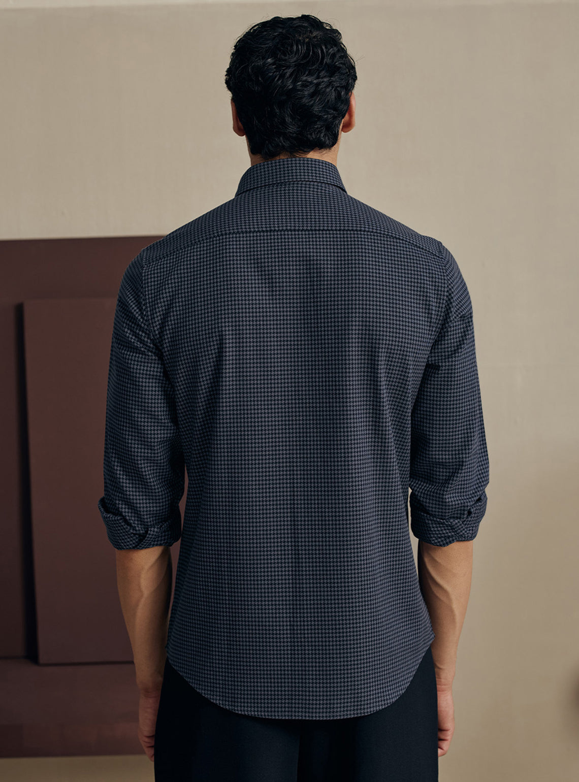 Ink Black Houndstooth Dobby Cotton Shirt