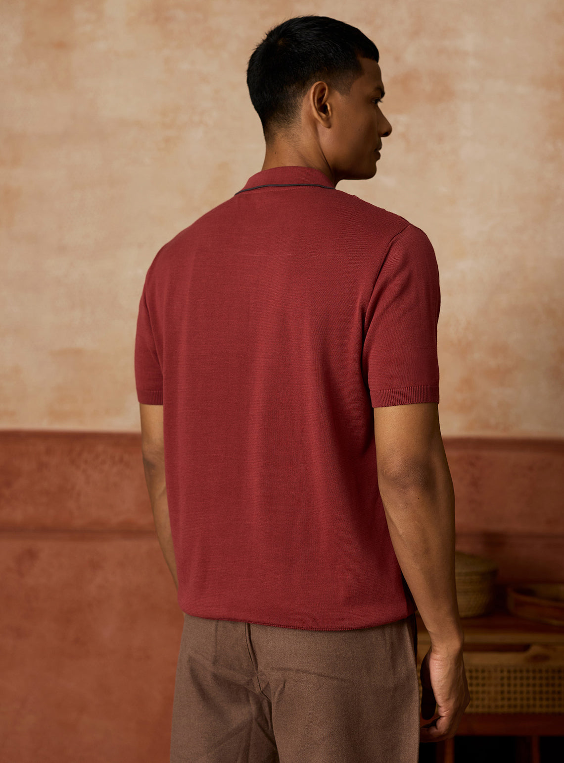 Merlot Burgundy Cotton Textured Polo