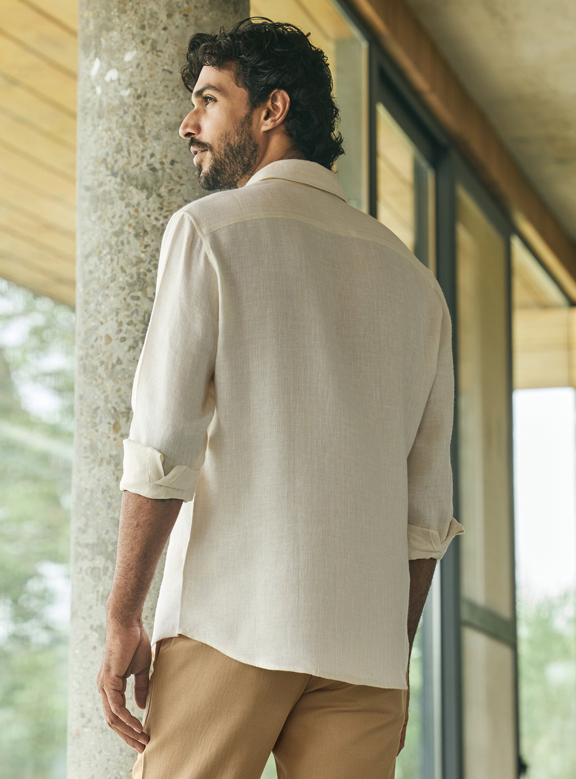 Mesa Beige Stripe Linen Tencel Shirt