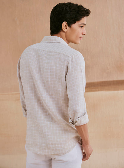 Pearl Beige Check Linen Shirt