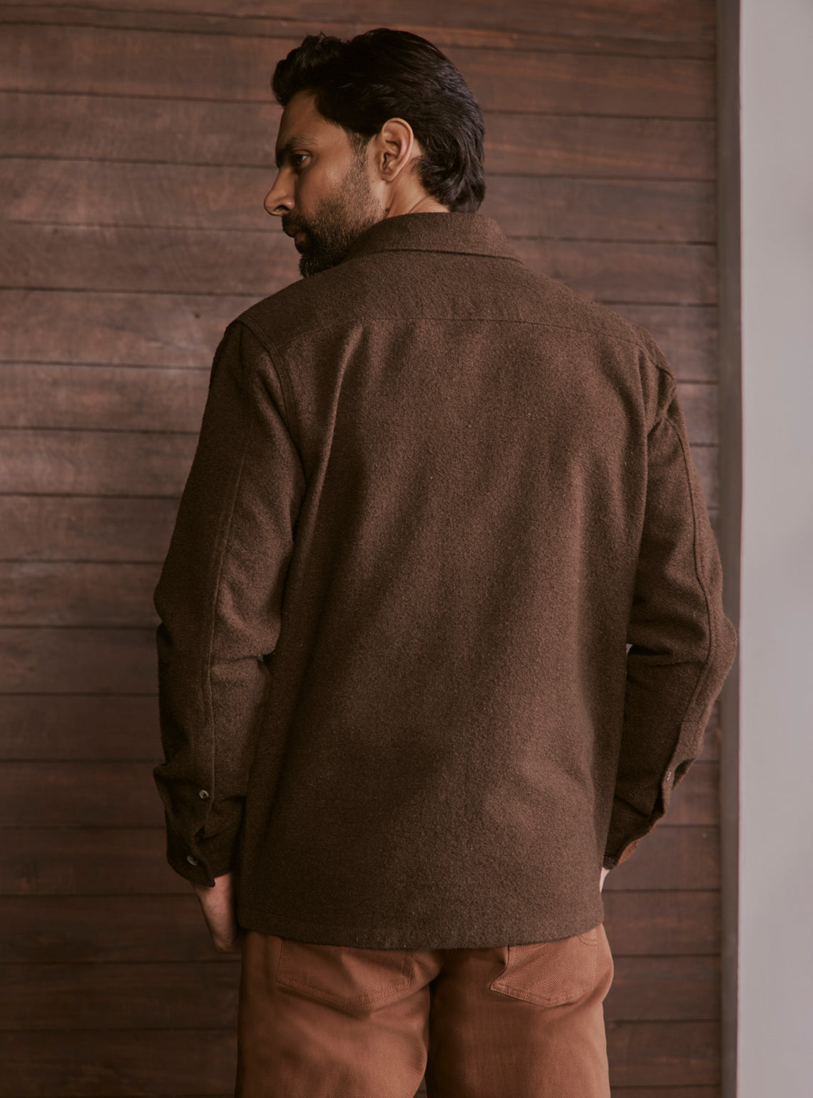 Woodland Brown Poly Blend Terry Overshirt