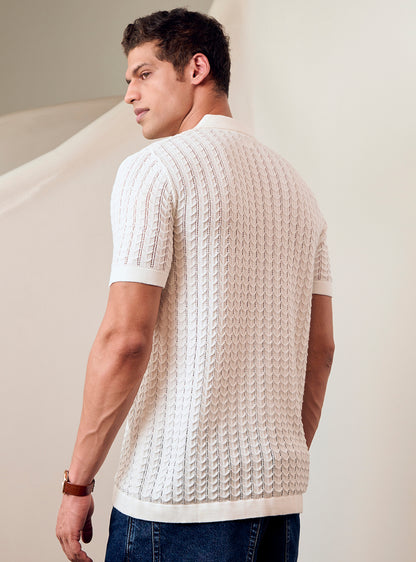 Mystic White Cotton Pointelle Shirt