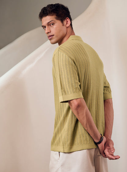 Yuma Olive Cotton Pointelle Shirt