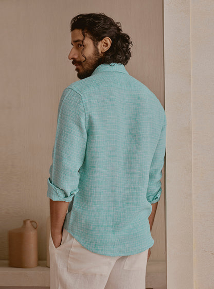 Lagoon Teal Linen Structure Shirt