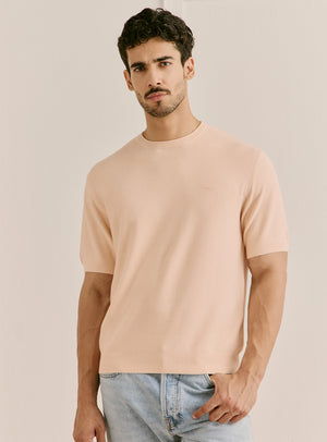 Petal Pink Cotton Honeycomb Knit Crewneck