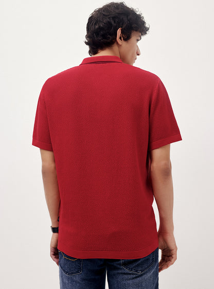 Cinnebar Red Cotton Moss Knit Polo