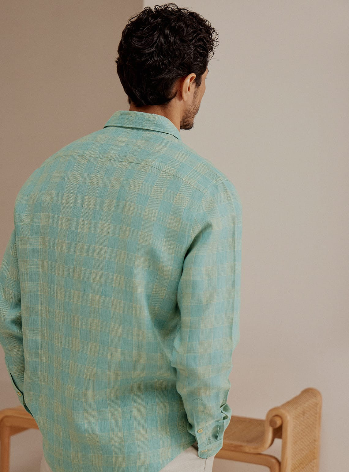 Teal Grid Linen Shirt