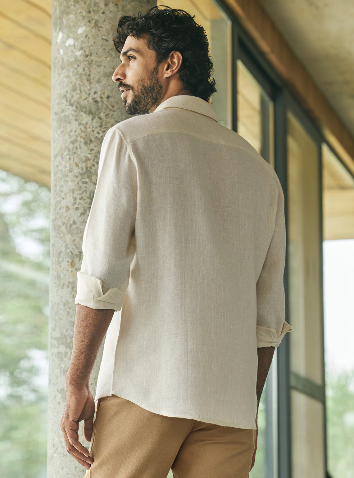 Mesa Beige Stripe Linen Tencel Shirt