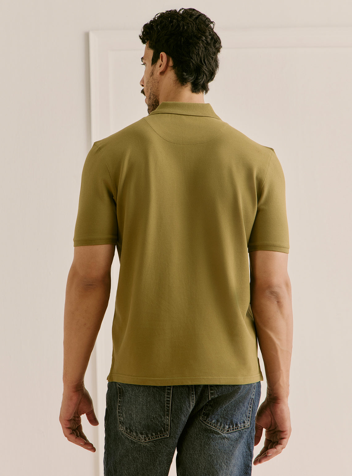 Matcha Olive Cotton Stretch Pique Polo