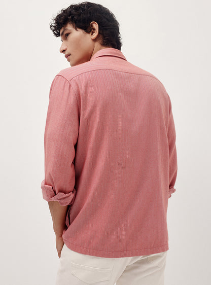 Valencia Red Cotton Melange Overshirt