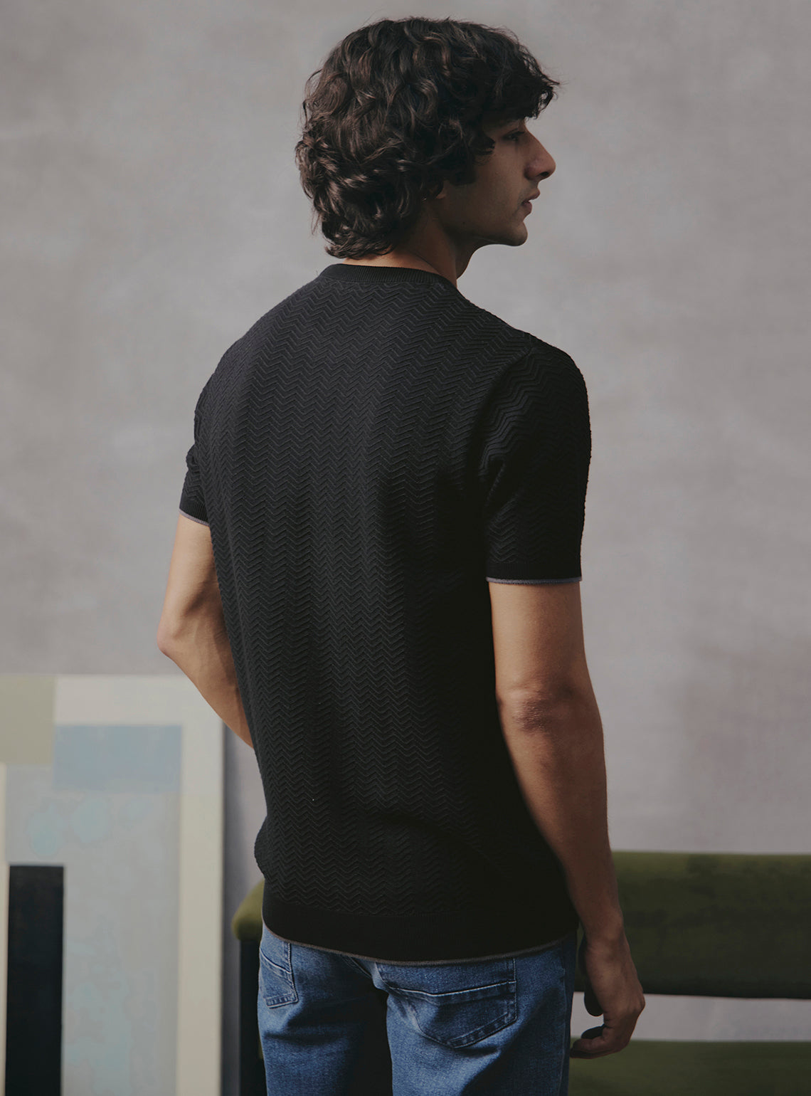 Sesame Black Cotton Crewneck