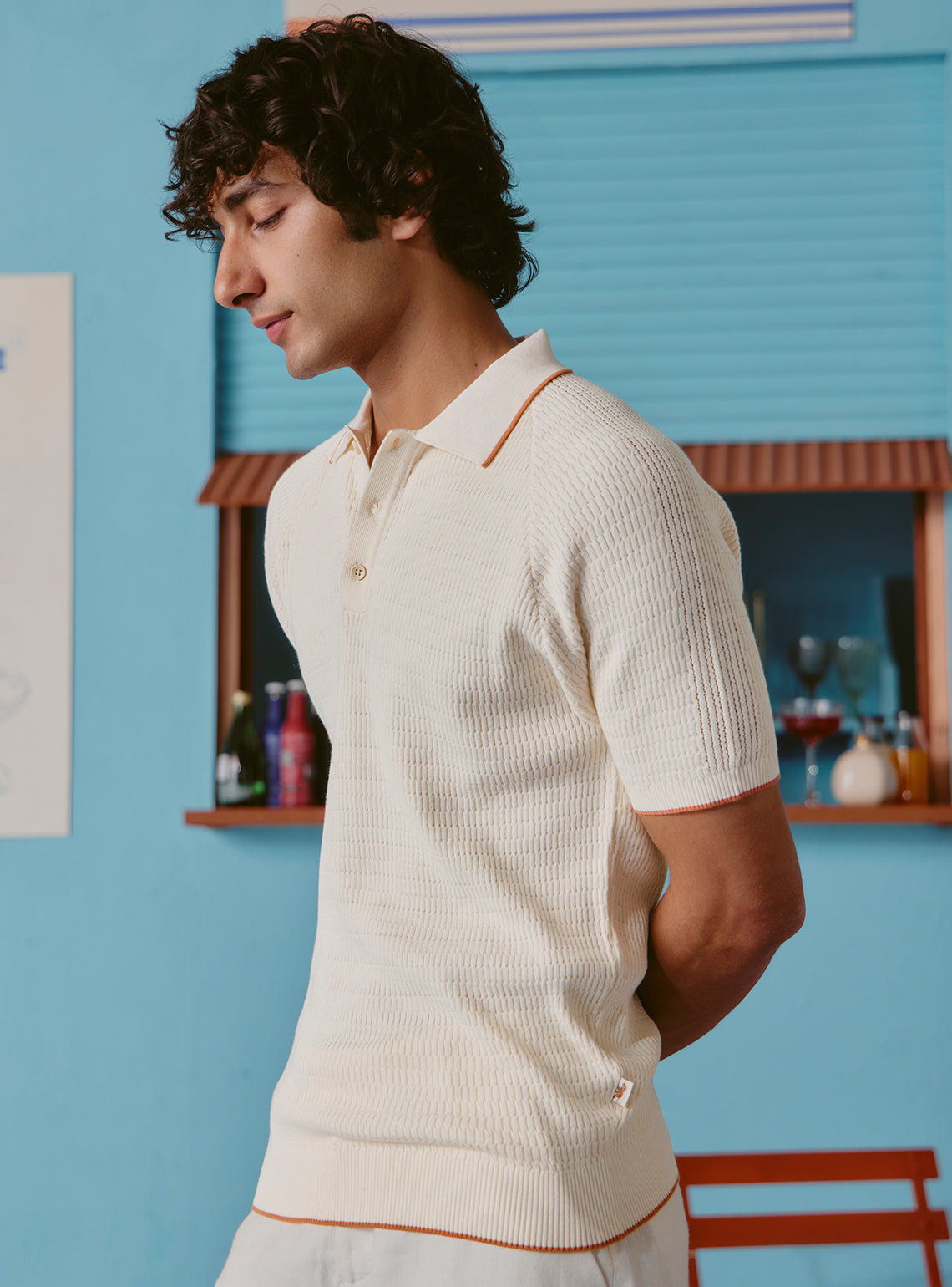 Russian Off-White Cotton Structure Polo