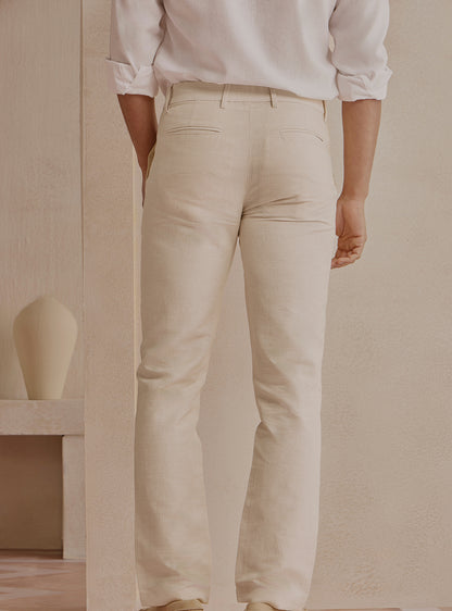 Dune Beige Linen Stripe Trousers