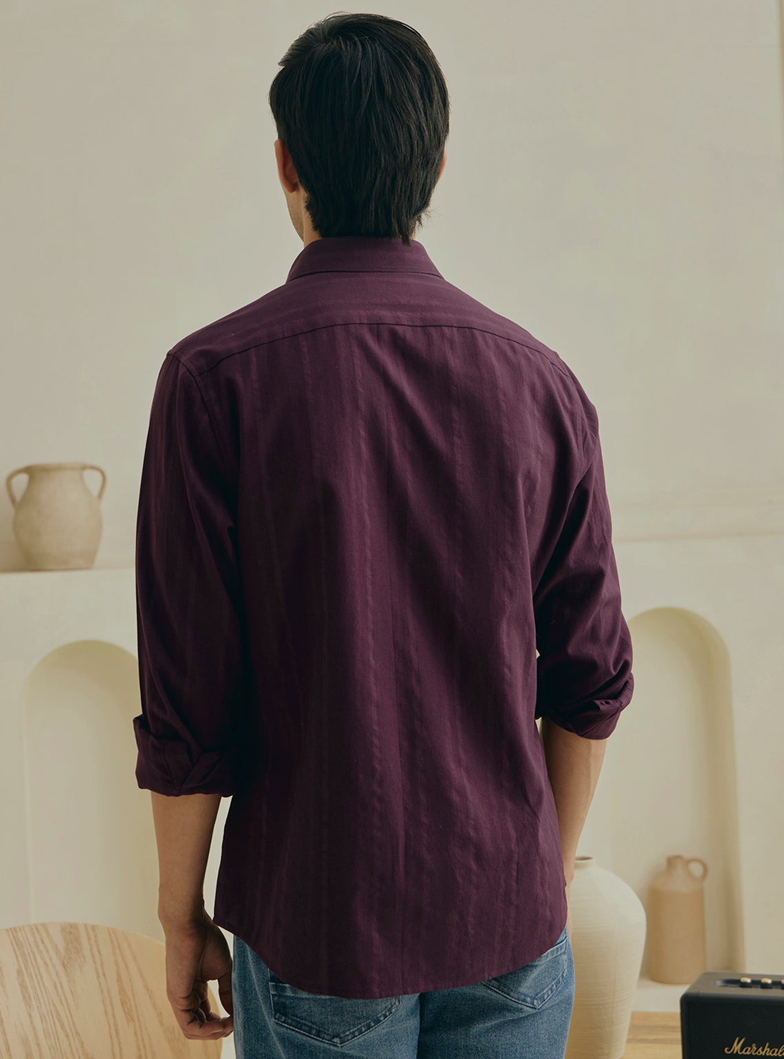 Berry Burgundy Cotton Dobby Shirt