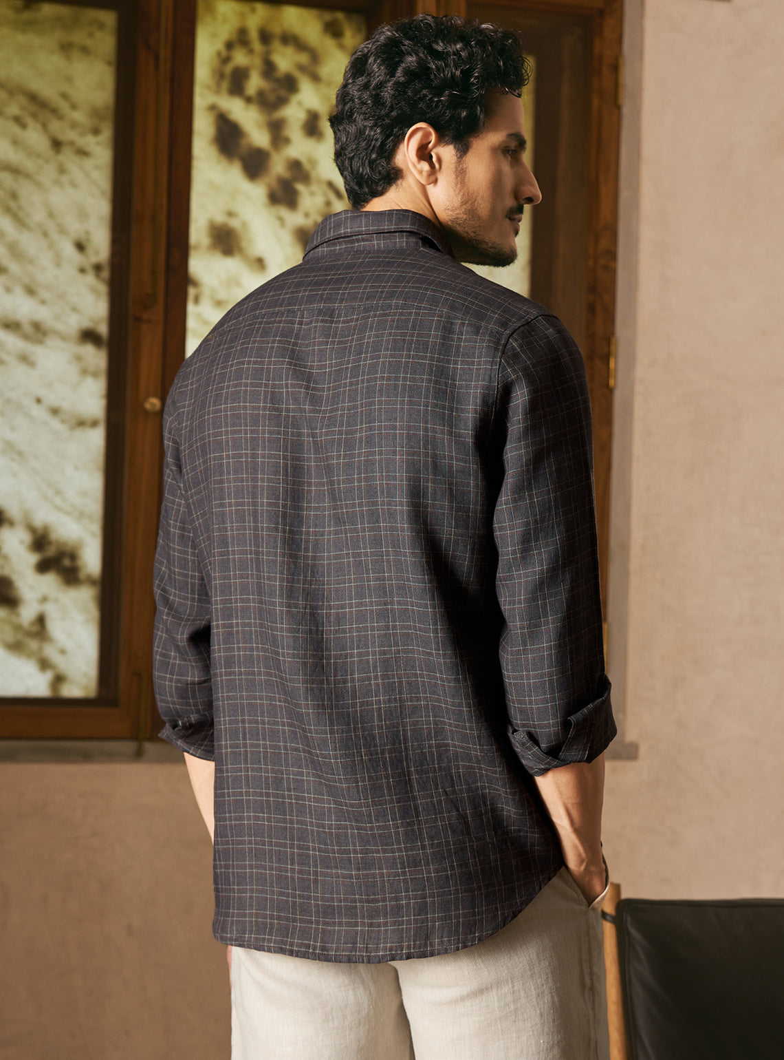 Matrix Grey European Linen Check Shirt
