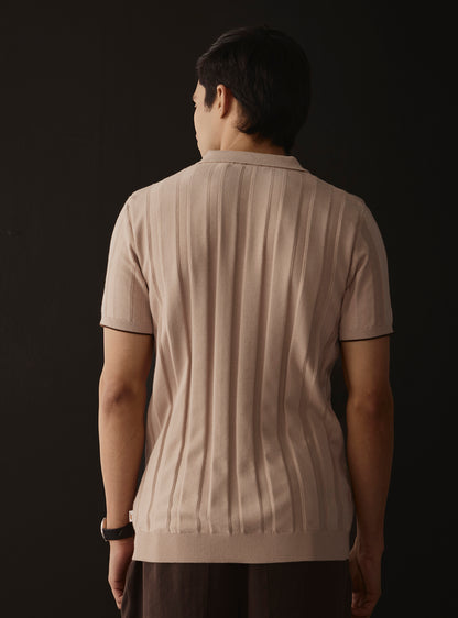 Almond Beige Cotton Knit Polo